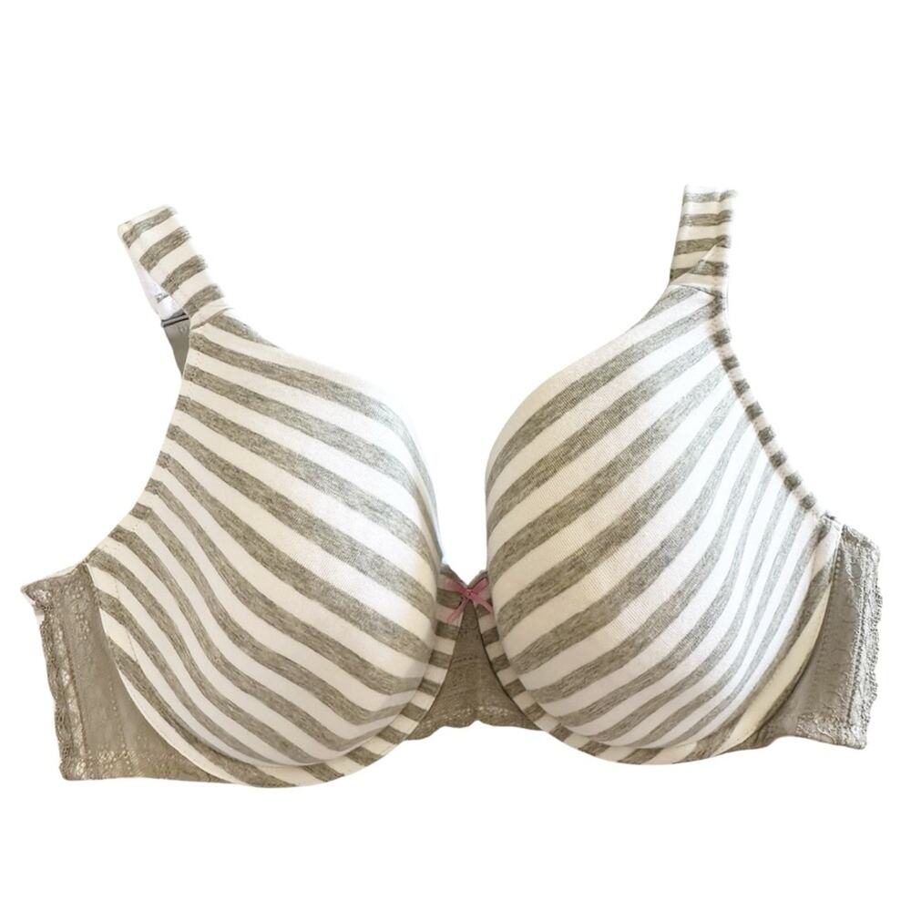 Cacique Lane Bryant Cotton Full Coverage Bra Gray Stripe Pattern Size 42C